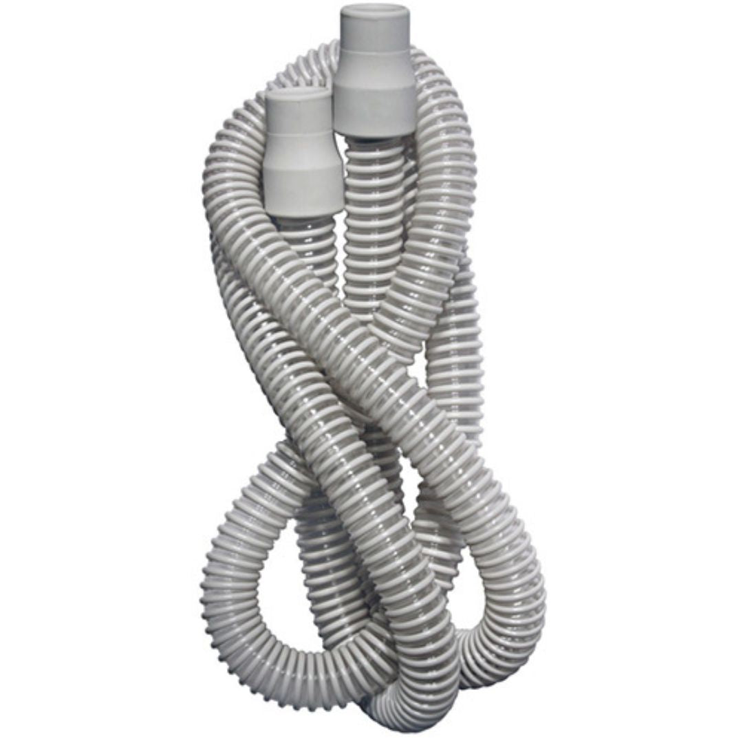 Close-up image of TUB006, a flexible, 6-foot CPAP tubing designed for sleep therapy, showcasing its durable construction and secure connectors.