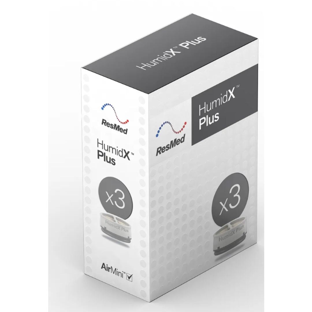The ResMed AirMini HumidX is a disposable, waterless humidifier for AirMini CPAP machines is designed for dry and high altitude environments where humidity levels are low, e.g., aircraft. Waterless humidification makes the AirMini the ultimate in portable comfort and convenience.