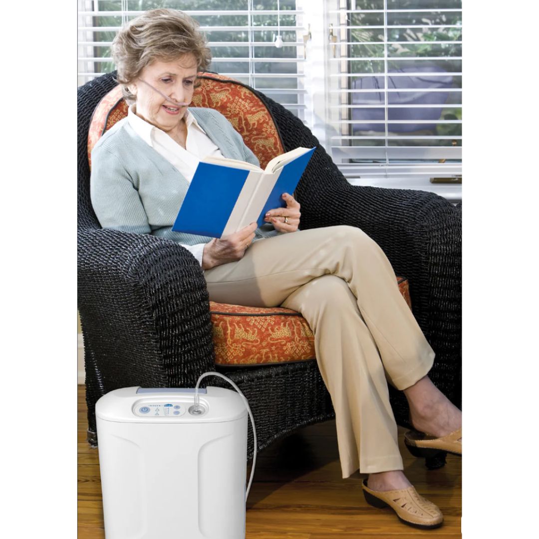 The Inogen At Home Oxygen Concentrator is a reliable and lightweight stationary oxygen concentrator designed for home use. Weighing in at just 18 pounds, the Inogen at Home offers continuous flow oxygen in a range of 1 to 5 settings. Inogen At Home is one of the lightest home oxygen concentrators available. It’s significantly lighter than many other home concentrators in use today.