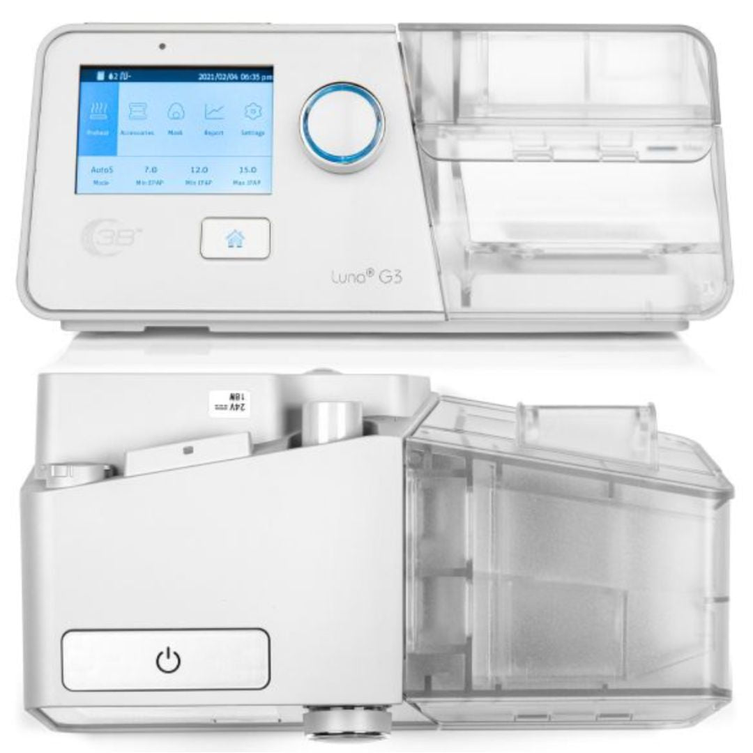 The Luna G3 BiPAP 25A is loaded with features to make your bilevel therapy comfortable and successful night after night. With a small footprint and modern design, the Luna G3 offers a built in humidifier, RESlex Exhalation Relief for a more natural breathing experience, and auto bilevel therapy that monitors your breathing throughout the night for a premium sleep therapy experience.