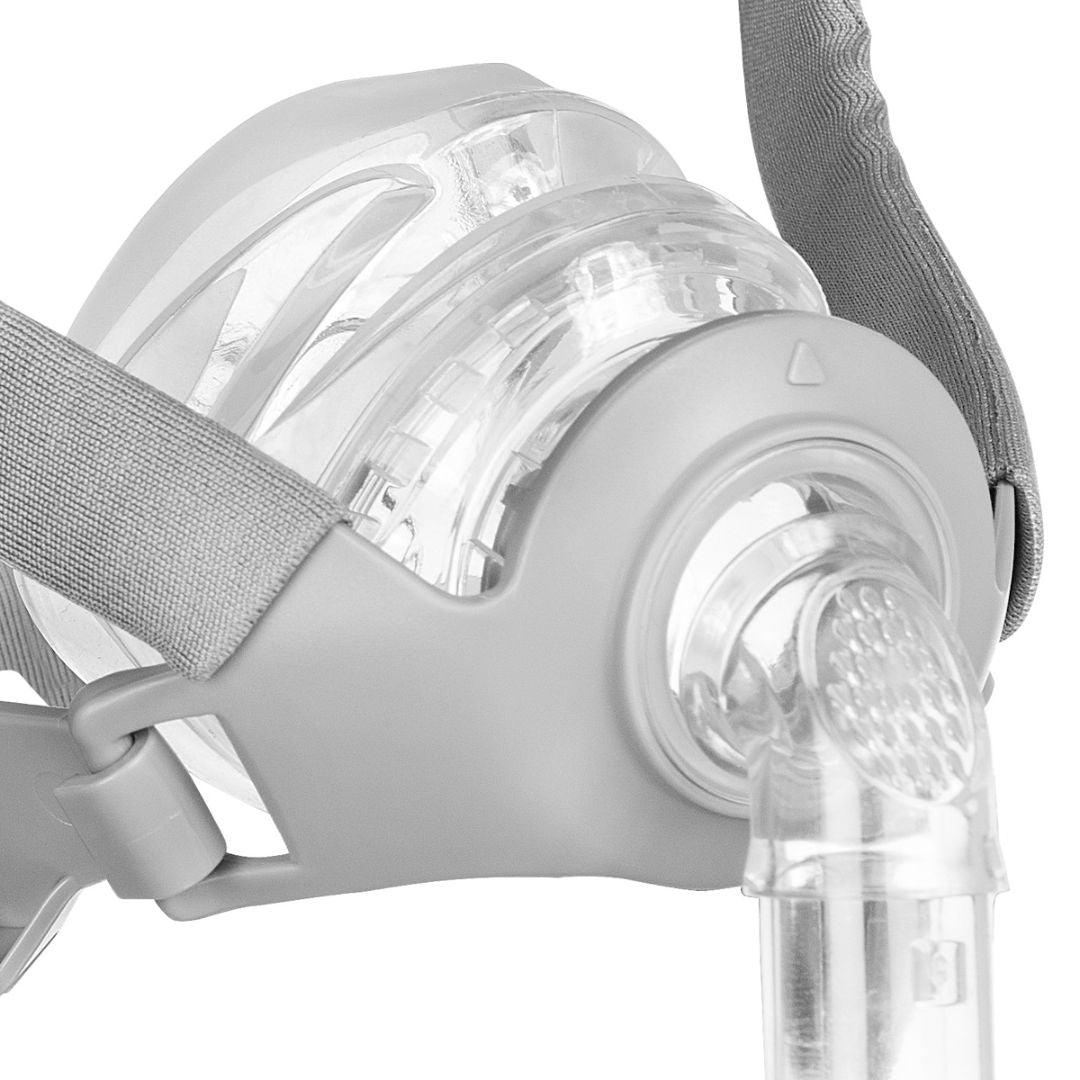 Siesta Nasal CPAP Mask FitPack with Headgear, featuring a lightweight, flexible design with adjustable headgear and multiple nasal cushion sizes for a customized, comfortable fit.
