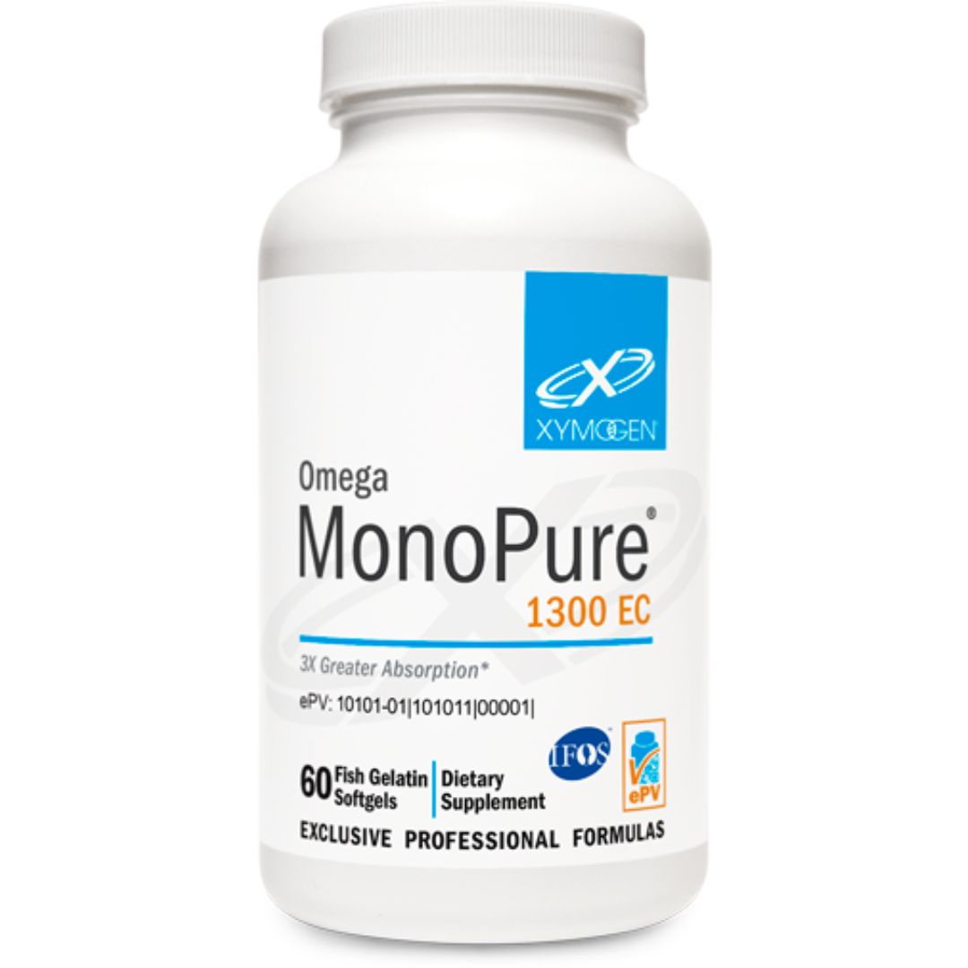 Omega MonoPure® 1300 EC features natural enzymatically enhanced MaxSimil® monoglyceride fish oil that has a three times greater EPA/DHA absorption rate than an equivalent dose of ethyl ester fish oil. This IFOS five-star certified fish oil outperforms other fish oil supplements through MaxSimil patented lipid absorption enhancement technology (PLATform).