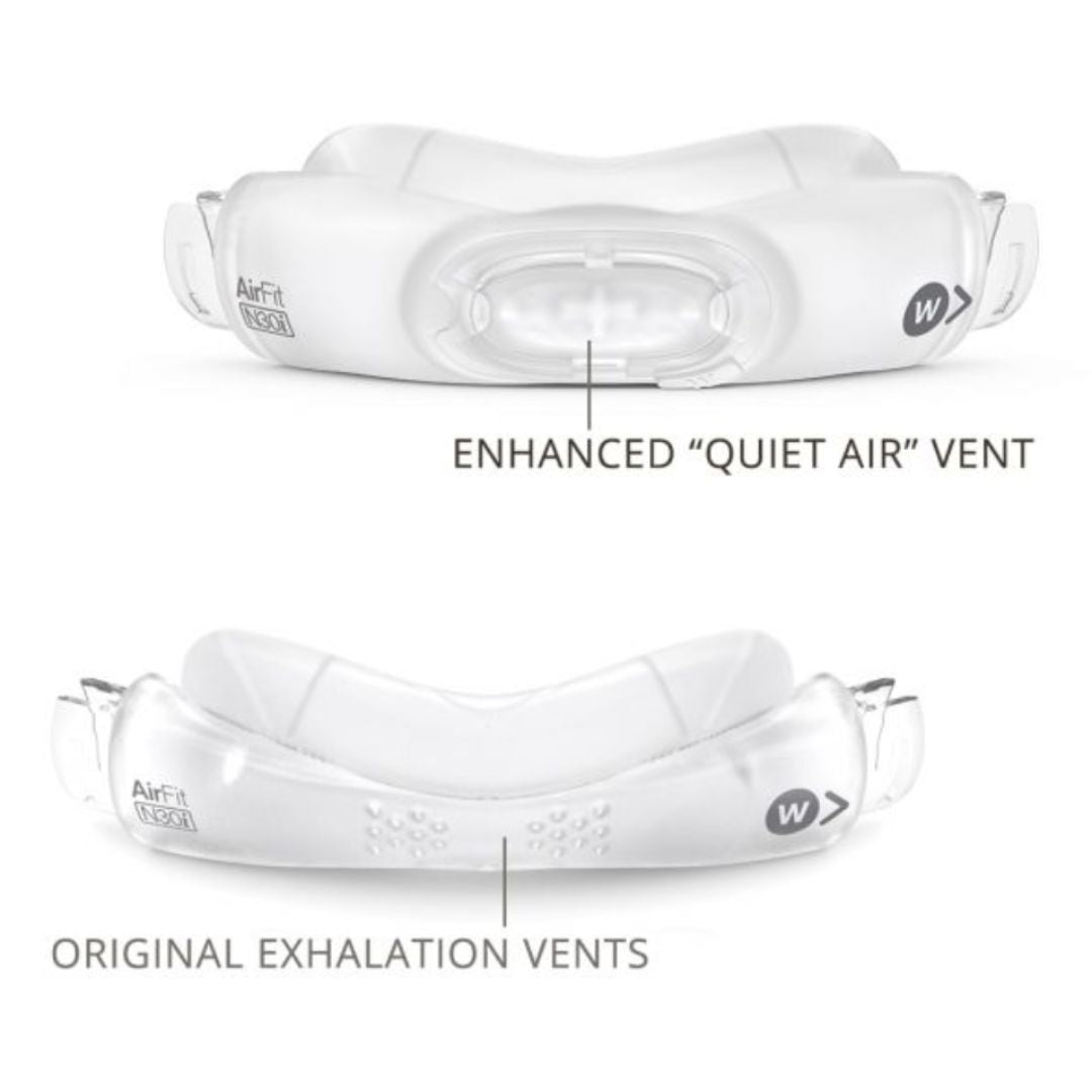 ResMed's innovative AirFit N30i Nasal CPAP Mask features a top-of-the-head tube design, a soft hollow tubed frame, and a minimal contact cradle cushion with enhanced QuietAir vent so you can sleep comfortably and quietly in any position -- including your side or stomach. This Starter Kit includes the complete N30i mask with headgear and multiple cushions so you can find your best fit right out of the box.