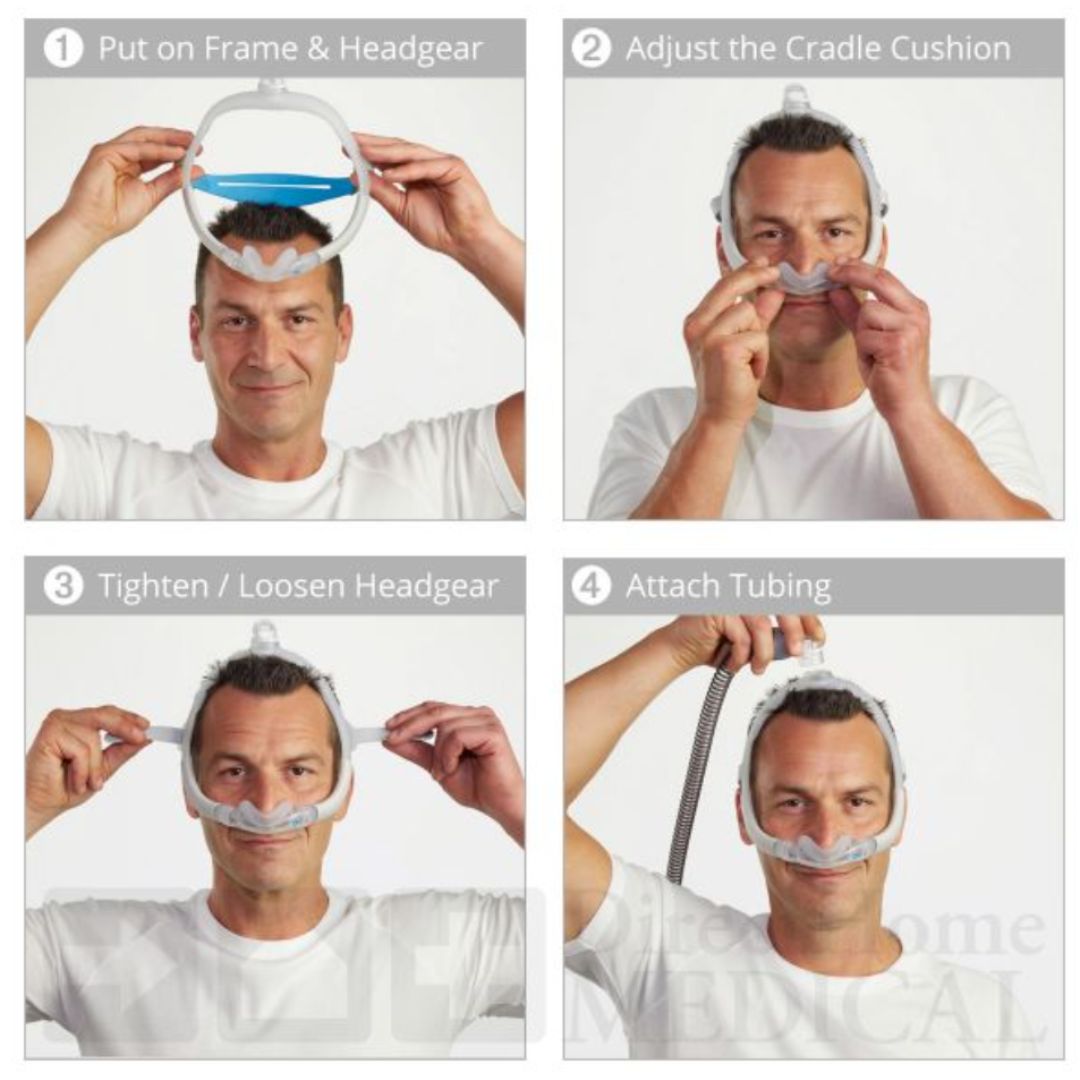 ResMed's innovative AirFit N30i Nasal CPAP Mask features a top-of-the-head tube design, a soft hollow tubed frame, and a minimal contact cradle cushion with enhanced QuietAir vent so you can sleep comfortably and quietly in any position -- including your side or stomach. This Starter Kit includes the complete N30i mask with headgear and multiple cushions so you can find your best fit right out of the box.