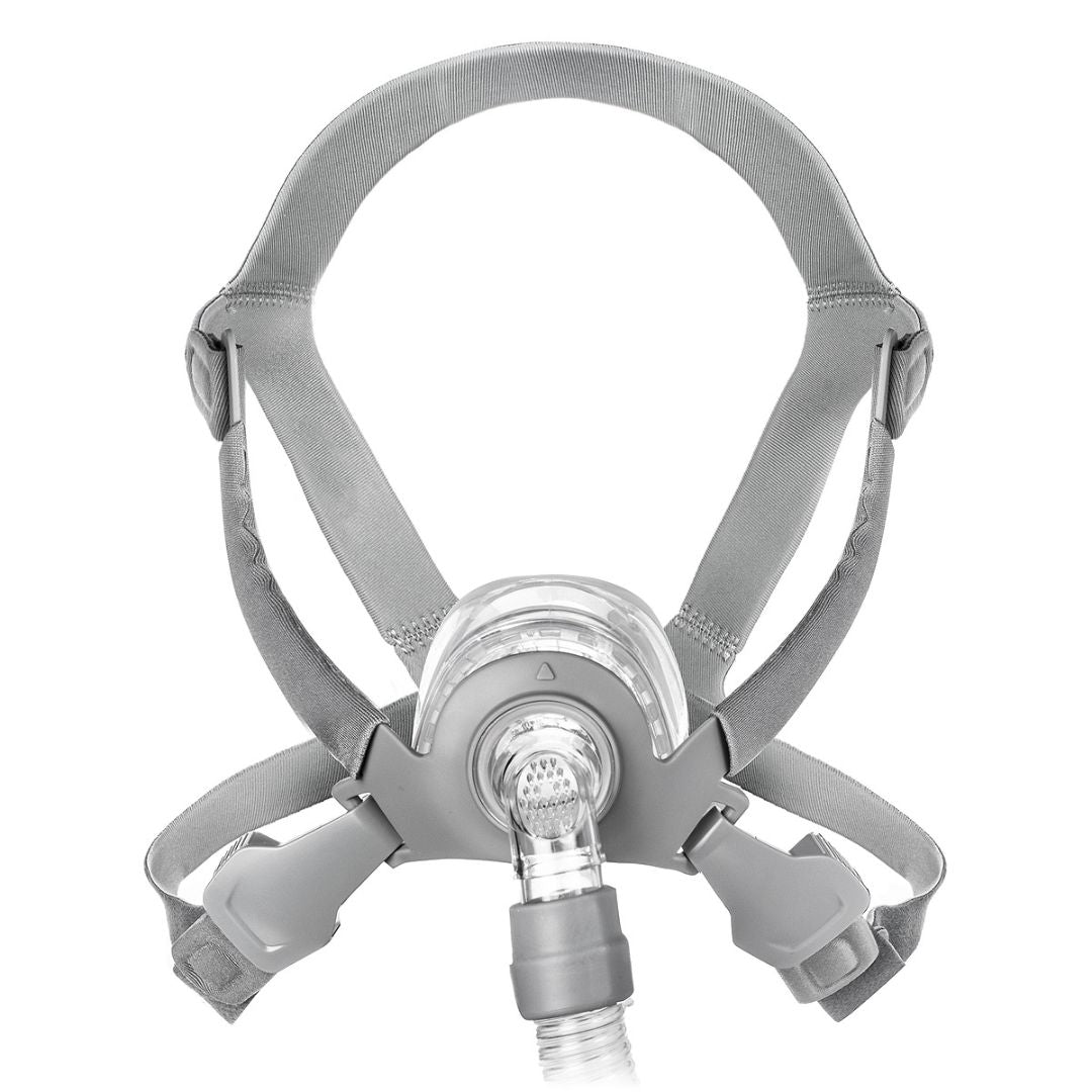 Siesta Nasal CPAP Mask FitPack with Headgear, featuring a lightweight, flexible design with adjustable headgear and multiple nasal cushion sizes for a customized, comfortable fit.