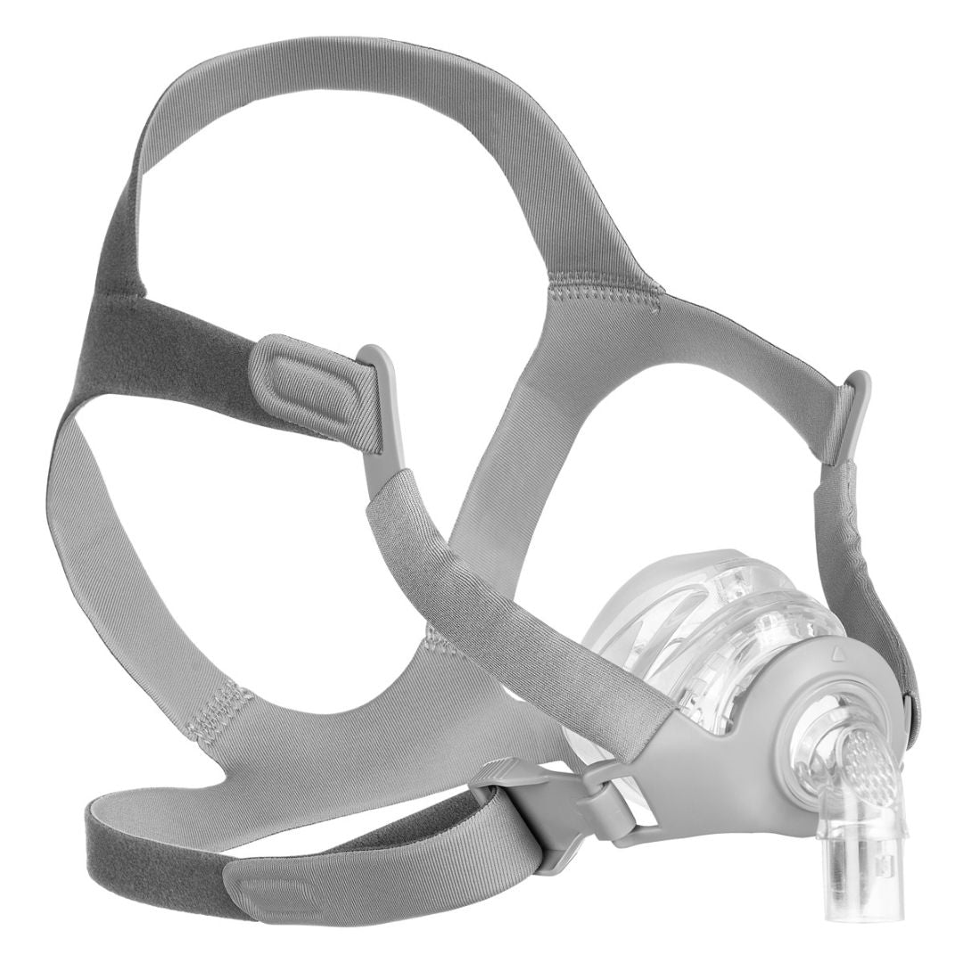 Siesta Nasal CPAP Mask FitPack with Headgear, featuring a lightweight, flexible design with adjustable headgear and multiple nasal cushion sizes for a customized, comfortable fit.