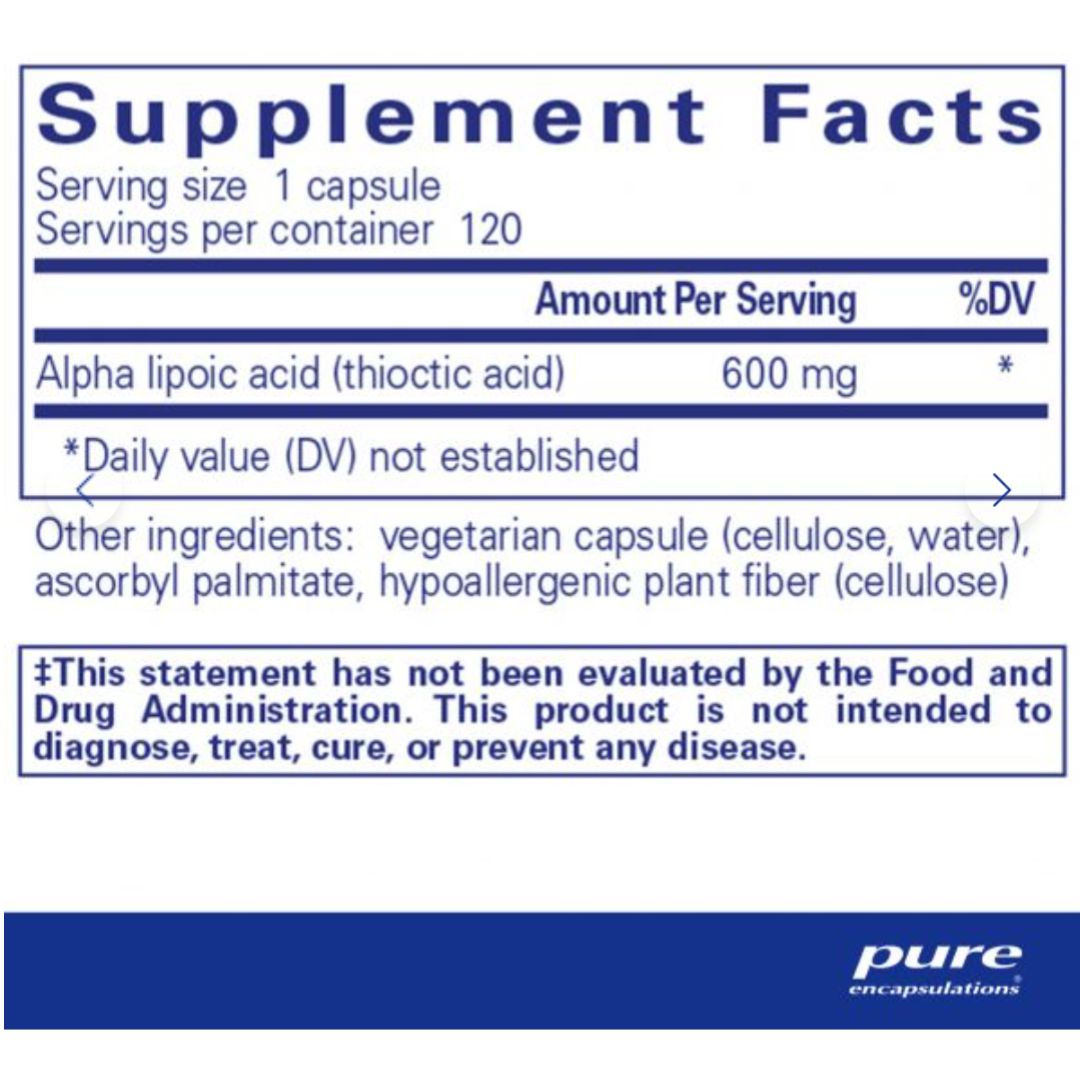 Water and lipid soluble antioxidant; supports glucose metabolism and nerve health. Alpha lipoic acid is both water and fat soluble which allows it to function in almost any part of the body as an antioxidant. A key component of the metabolic process, alpha lipoic acid produces energy in muscles and directs calories into energy production. In addition, it helps maintain healthy glucose metabolism, supports the nervous system and provides nutritional support for healthy liver function.