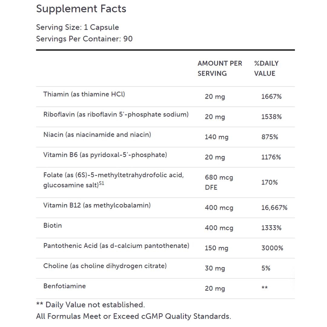 B Activ® contains the entire spectrum of B vitamins. This B Complex comes with Benfotiamine and Quatrefolic.