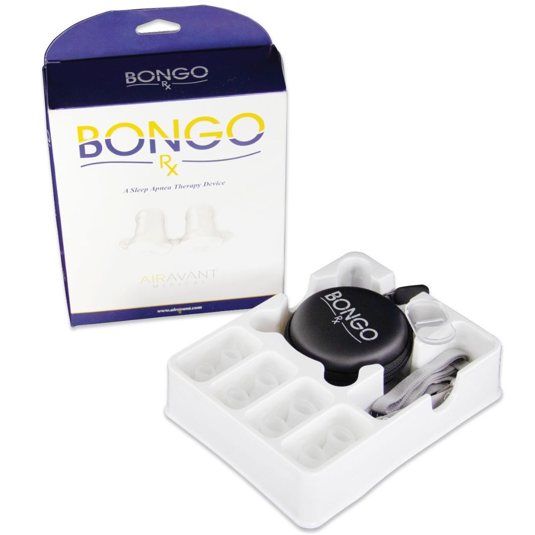 Bongo Rx is an FDA-cleared EPAP device for treating mild to moderate obstructive sleep apnea (OSA). No machine, hose, electricity or batteries needed. Use at home, traveling, camping. Use anytime, anywhere. Small enough to fit in a shirt pocket. Reusable and easy to clean with simply soap and water Designed, molded, and assembled in the USA