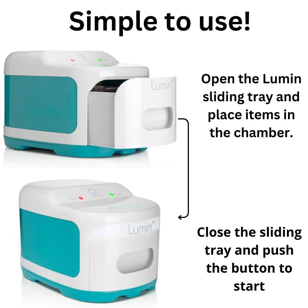 A safe and effective option for targeting 99% of the bacteria found in untreated CPAP masks and water chambers, the Lumin CPAP Mask & Accessories Sanitizer from 3B Medical uses UVC light to kill bacteria in just five minutes. The Lumin CPAP cleaner is intended to be part of regular cleaning for your CPAP supplies and accessories.