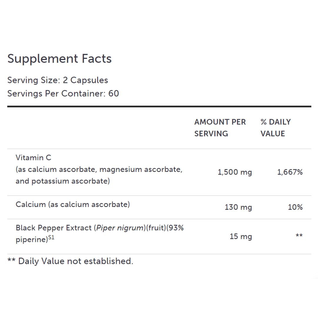 Xcellent C™ is a high-potency vitamin C formula with the addition of 7.5 mg of BioPerine® per capsule. BioPerine, a proprietary black pepper extract, is present to promote absorption and bioavailability of vitamin C. Vitamin C provides valuable antioxidant protection and is necessary for the production of collagen, an integral component of blood vessels, tendons, ligaments, and bone.