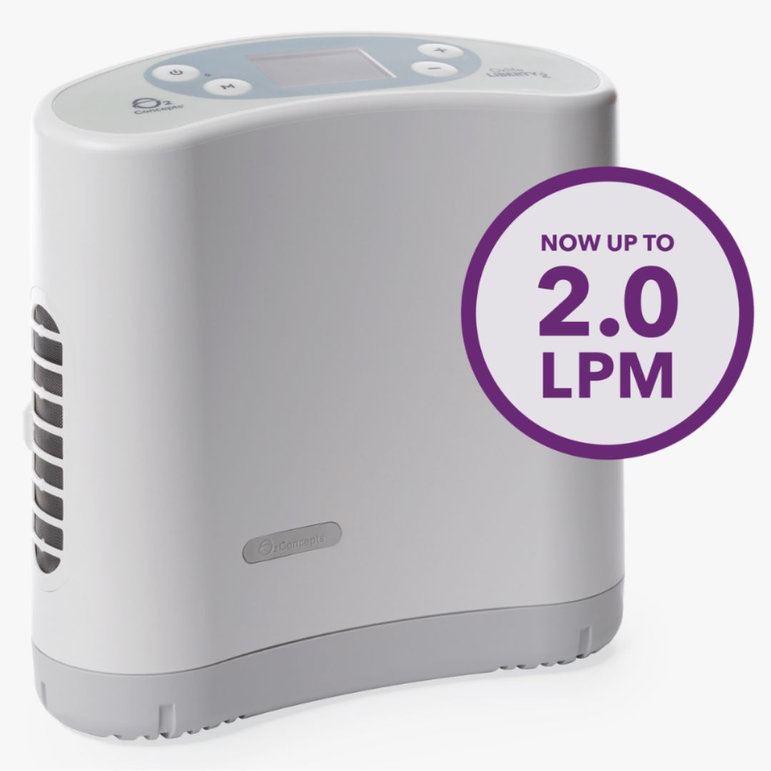 The Oxlife LIBERTY 2 is a 24/7 continuous flow portable oxygen concentrator. Liberty2 generates up to 2 LPM continuous oxygen flow with 9 pulse dose settings (8 ml - 75 ml) and weighs just 7.4 pounds with battery installed. And, just like the Independence, Liberty2® is designed and tested to run all day 24/7/365