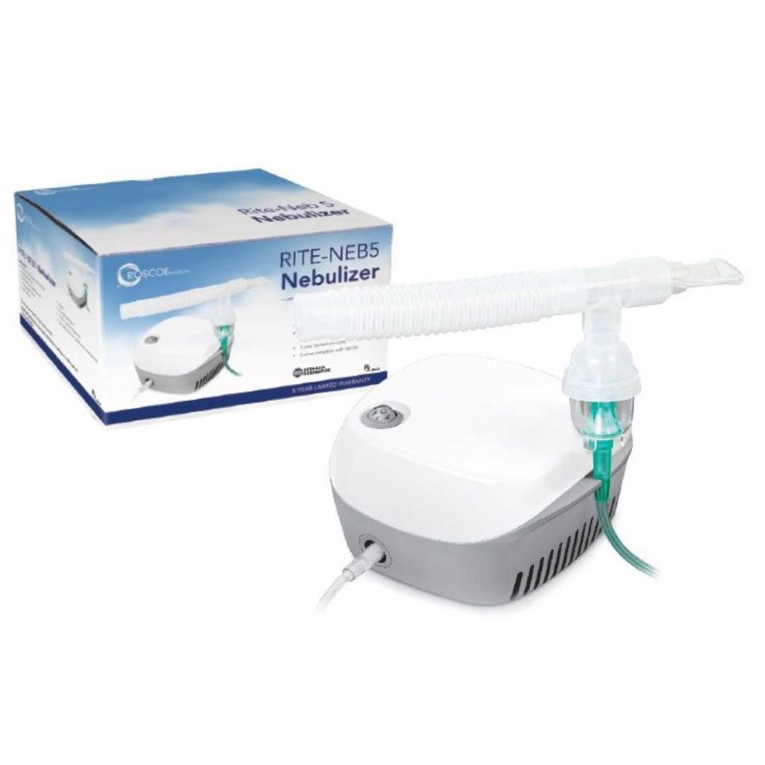 Portable Roscoe RITE-NEB5 Nebulizer System with Compressor, Disposable Neb Kit, and Accessories - Lightweight, Quiet, and User-Friendly Design for Effective Respiratory Therapy