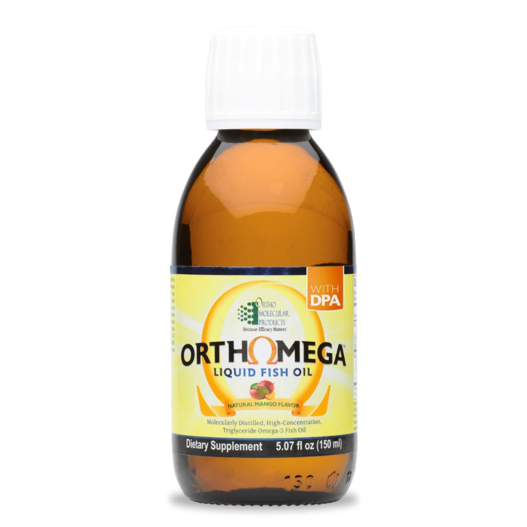 Orthomega® Liquid Fish Oil provides high-intensity omega-3 support with 1.3 g of EPA, 850 mg of DHA and 175 mg of DPA per serving. For those who want to significantly increase omega-3 levels, the natural mango-flavored liquid is the ideal alternative to encapsulated fish oil supplements.