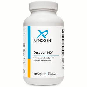 Supplement bottle labeled 'Ossopan MD' by Xymogen on a white background