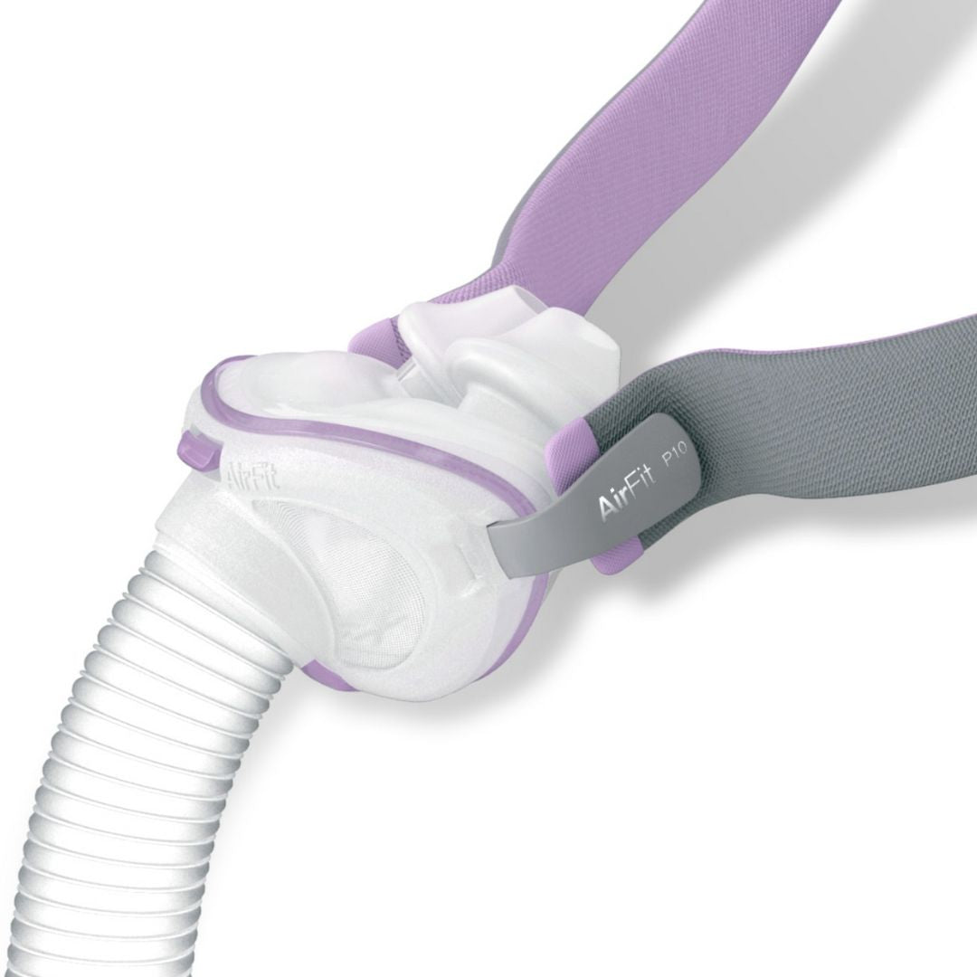 The ResMed AirFit P10 for Her was desiged with women in mind to contour to their unique facial features. It features a dual-wall design that gently delivers pressurized air through the nose for successful CPAP therapy. The P10 for Her has a cushion that provides a strong and secure seal. This mask has all the same benefits of the original AirFit P10 with a few more features geared towards women.