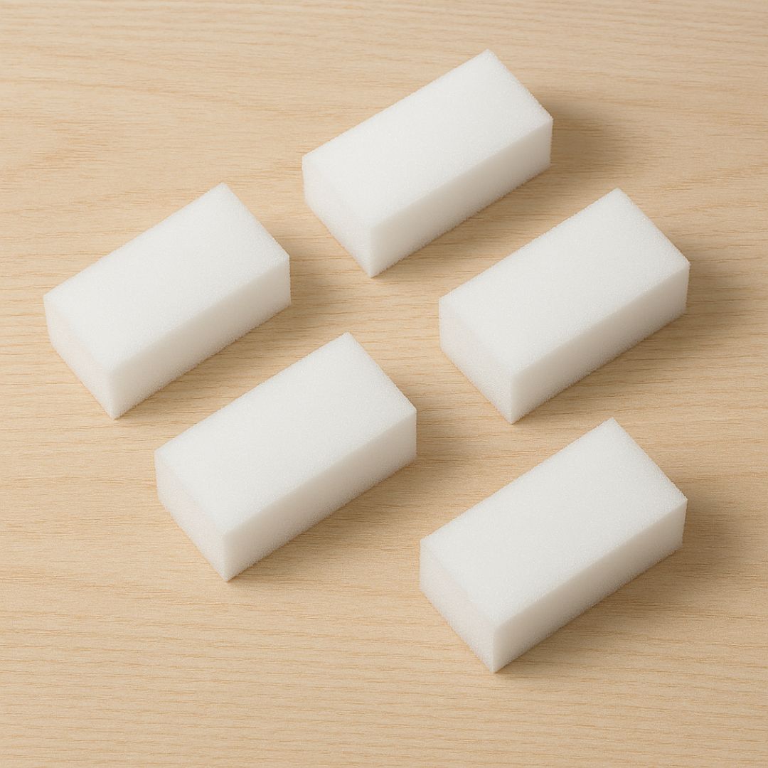 Rhythm P2, P2-E6, and P2-E7 cotton intake air filters (5-pack, SKU P2FC-1) for portable oxygen concentrators. White fibrous filters trap dust and debris to protect device performance.