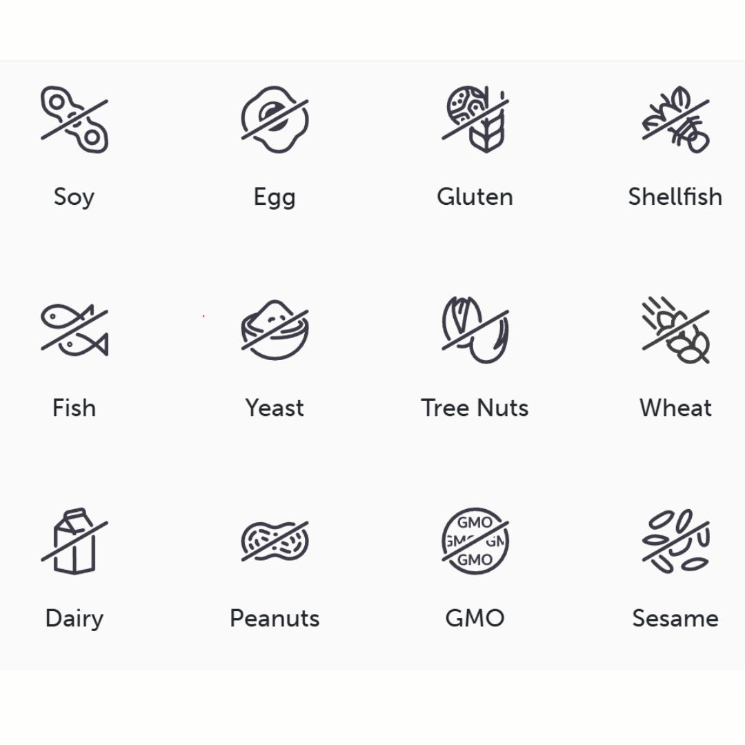 Set of icons representing various food allergens on a white background