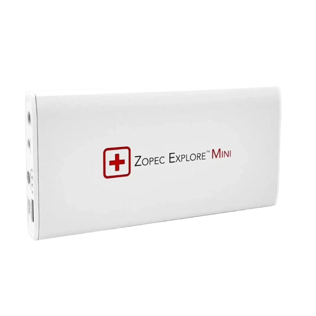 Zopec Explore Mini CPAP battery - world's smallest 1-pound medical-grade power source for ResMed/Philips machines, shown next to AirMini for size comparison