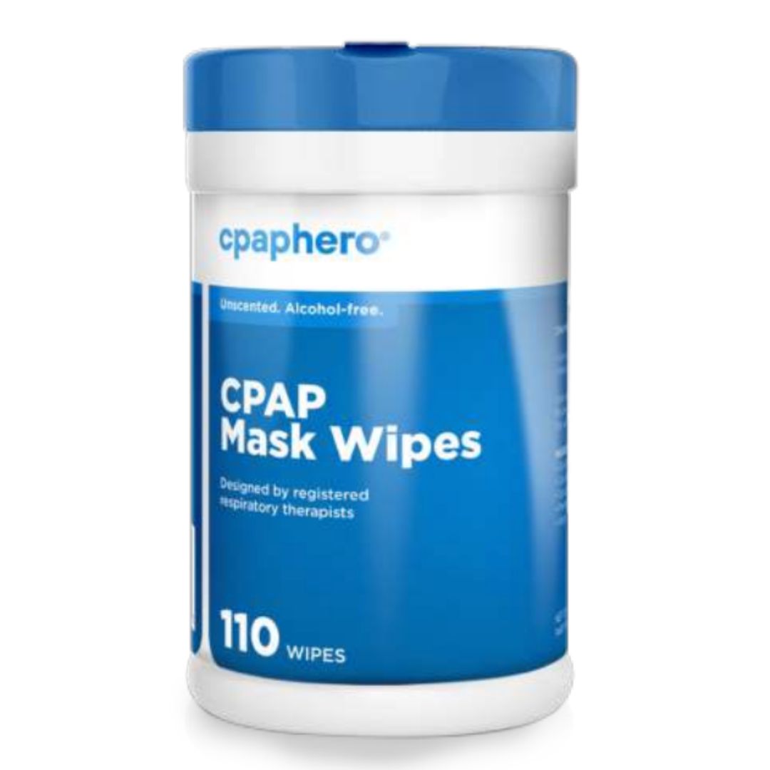 PAP Mask Wipes - Convenient, alcohol-free, and fragrance-free wipes for daily cleaning of all CPAP mask types, including full face and nasal styles. Ideal for masks that shouldn’t be submerged in water. Also suitable for cleaning CPAP machines, humidifiers, and tubing. Made from spunlace non-woven fabric that leaves no lint residue. Available in a bottle of 110 wipes