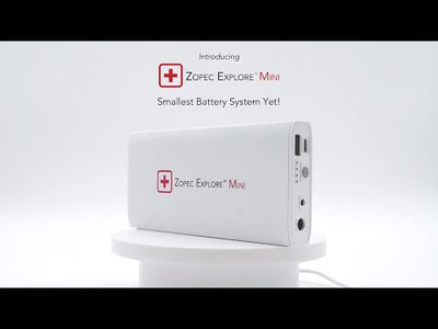 Zopec Explore Mini CPAP battery - world's smallest 1-pound medical-grade power source for ResMed/Philips machines, shown next to AirMini for size comparison