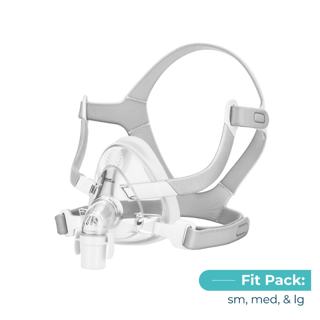 Vive Comfort+ Full Face CPAP Mask Fit Pack with headgear and small, medium and large cushions
