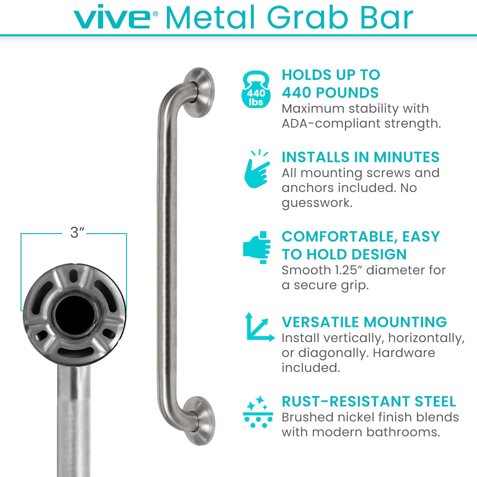 Vive Metal Grab Bar – view 2