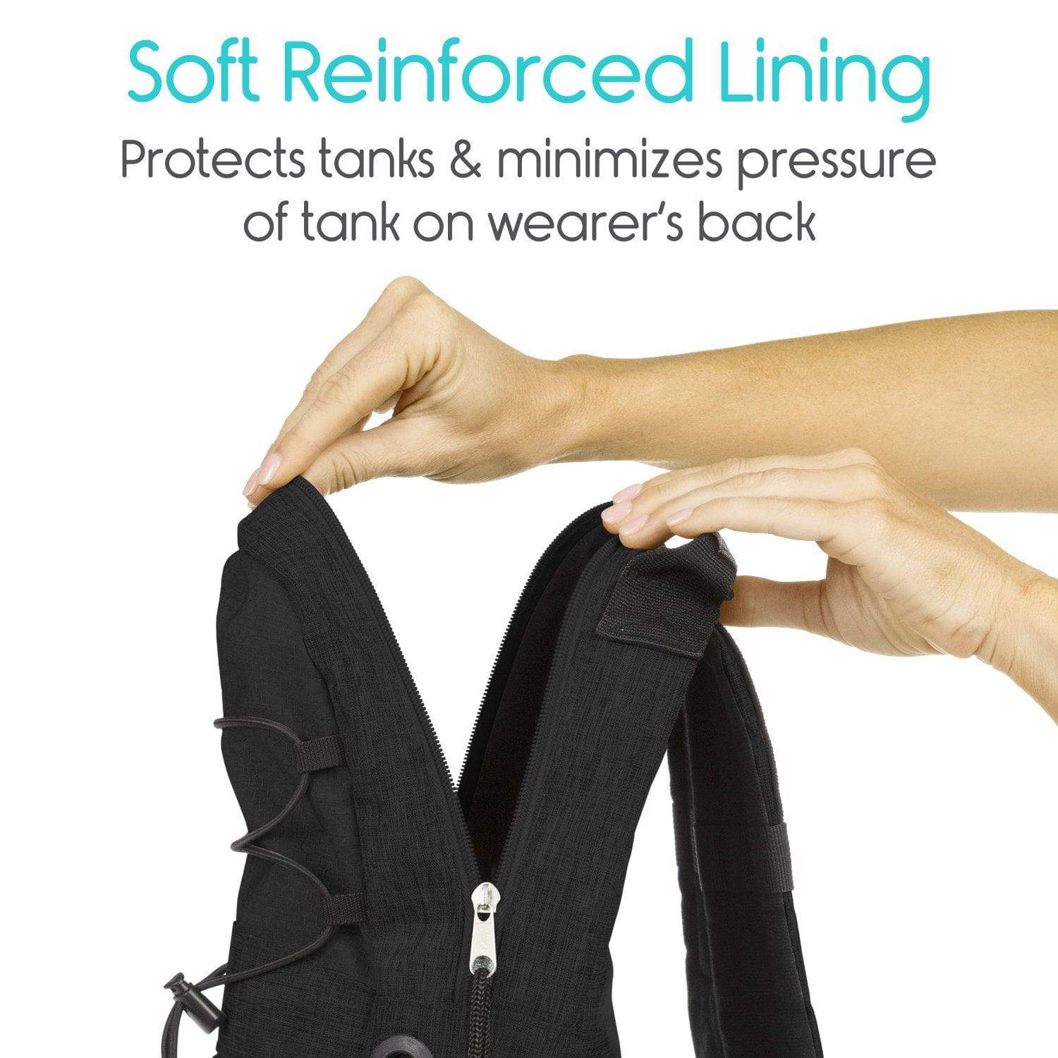 Vive oxygen tank backpack worn hands-free