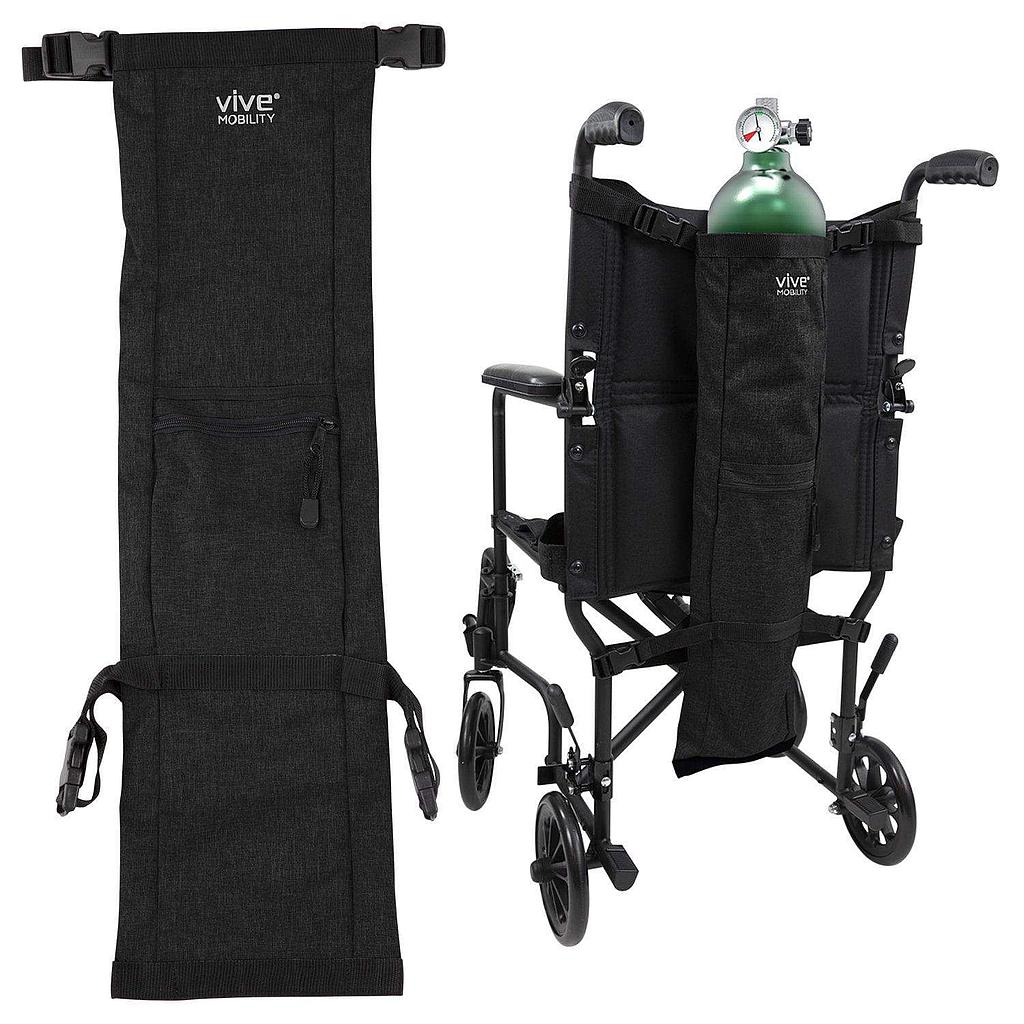 Vive black oxygen tank holder for wheelchair, walker and rollator