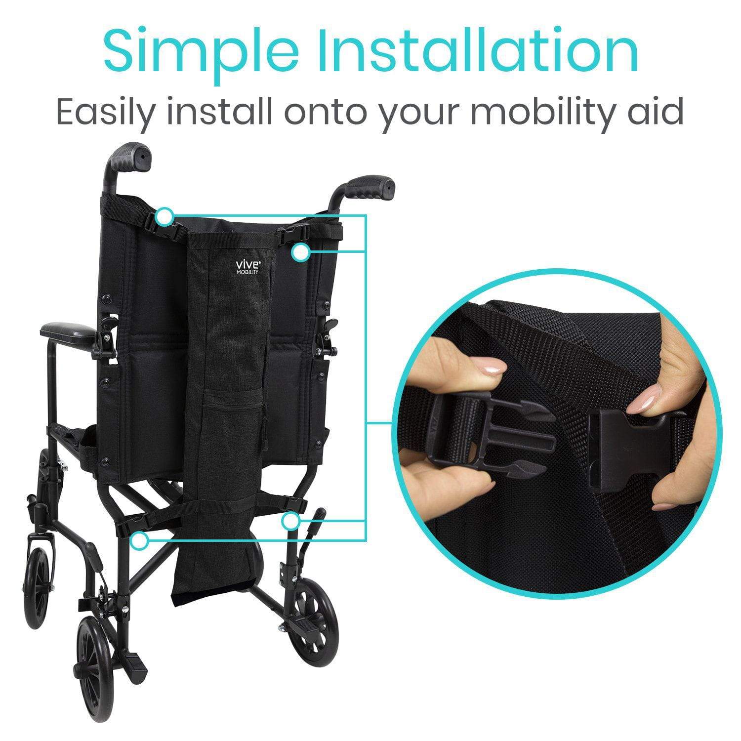 Vive oxygen tank holder zippered pocket for tubing