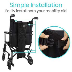 Vive oxygen tank holder zippered pocket for tubing