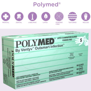 Polymed® is an examination glove that also has multipurpose use. It is  a powder-free, multi-layered latex glove that combines the elasticity of latex and the strength of copolymers. Fusion bonding protects this glove against cracking and peeling in normal use.